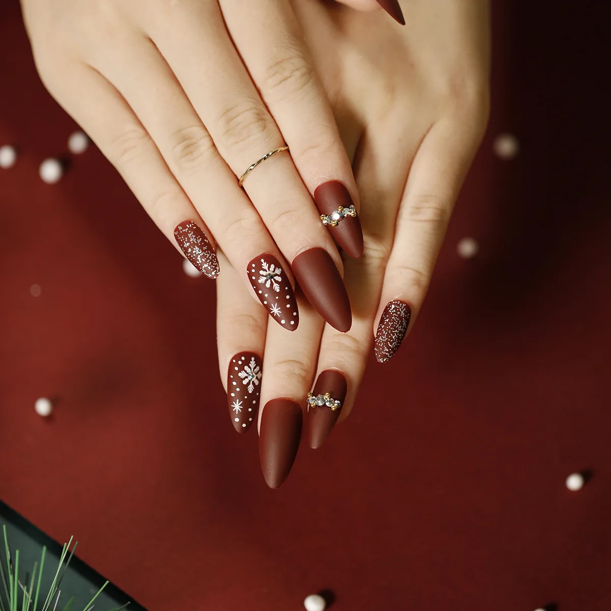 Christmas Snowman Glitter Press-On Nails - 24 Pcs/Set
