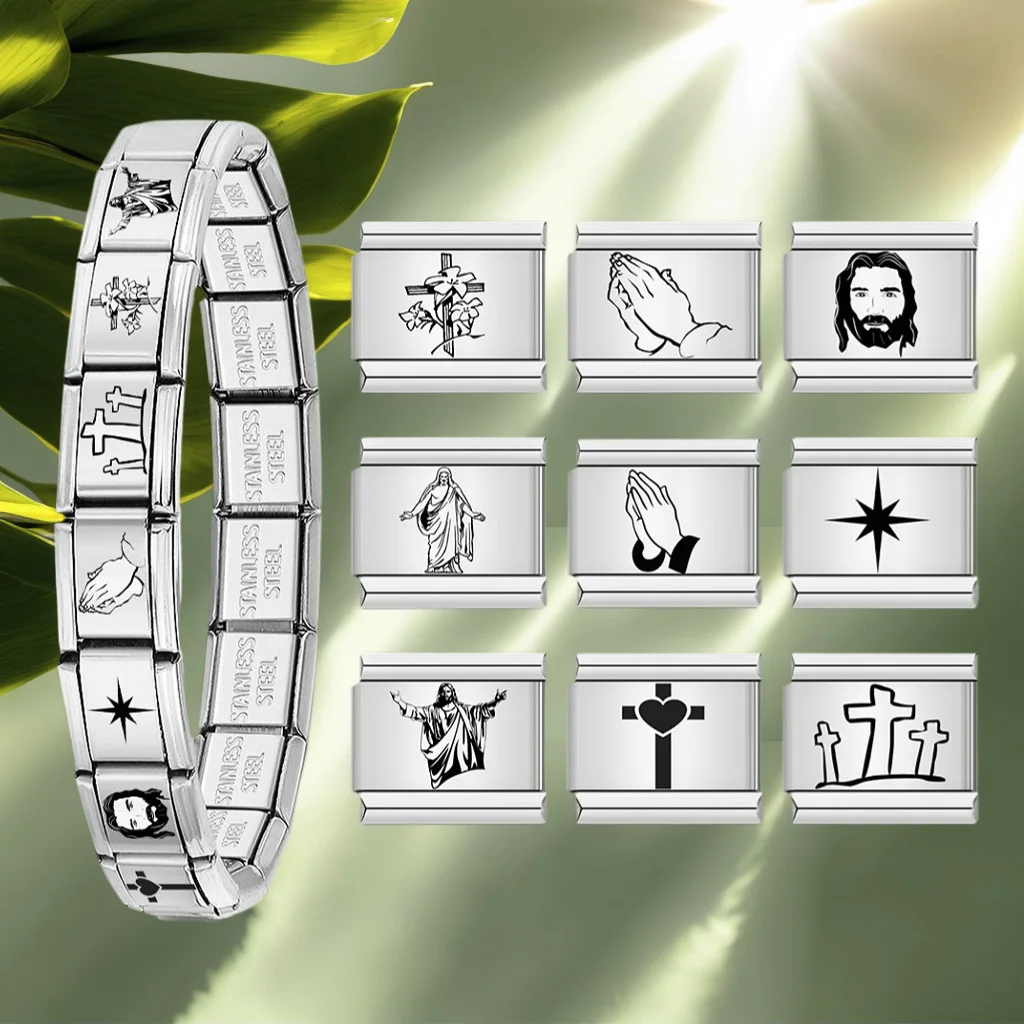 1pc Italienischen Charme Armband Kreuz Religion Jesus Edelstahl Rray DIY Machen Elastische Link Kette Mode Schmuck Zubehör