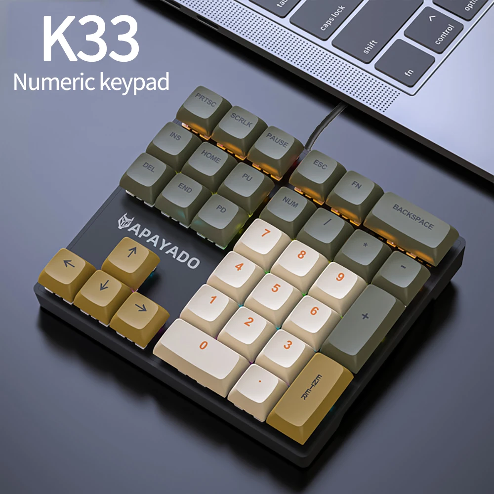 Teclado Numérico Mecânico com Fio Eixo de Luzes Multicoloridas Teclado Comercial Laptop Negócios 33-teclas