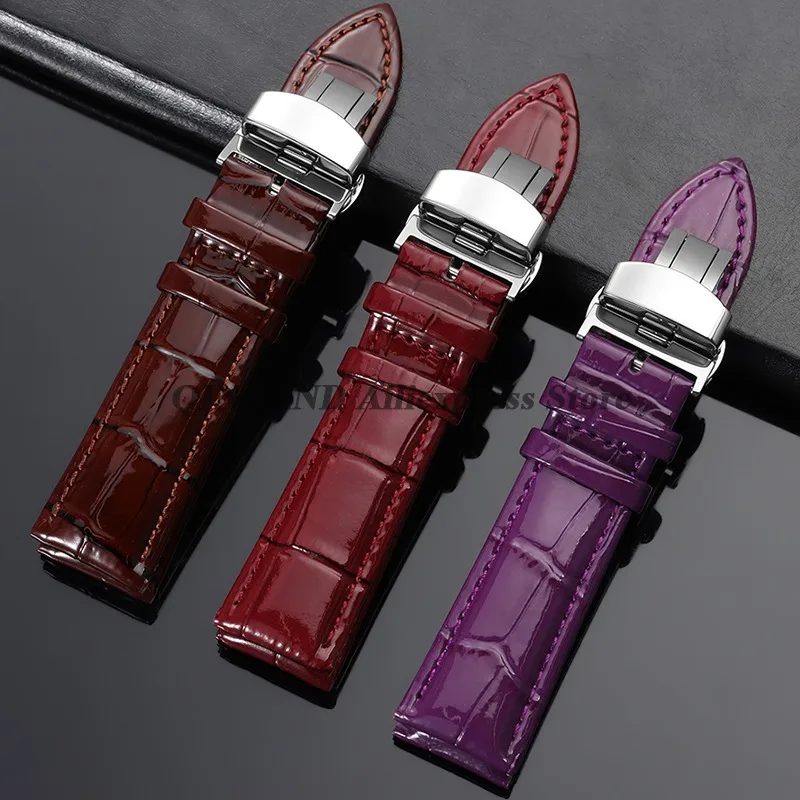 Vintage Genuine Leather Butterfly Clasp Watchband - Premium Replacement Straps