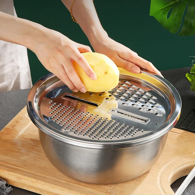 3Pcs Vegetable Cutter Slicer Stainless Steel Pot Drain Basket Sieve Colanders Kitchen Tool Grater Strainer Rice Washing Filter 2