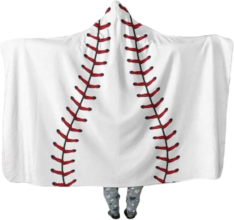 

Baseball Design Oversized Hooded Blanket Thick Sherpa Shawl Wrap Warm Cloak Cape Hoodie Pashmina for Adults Teens and Kids