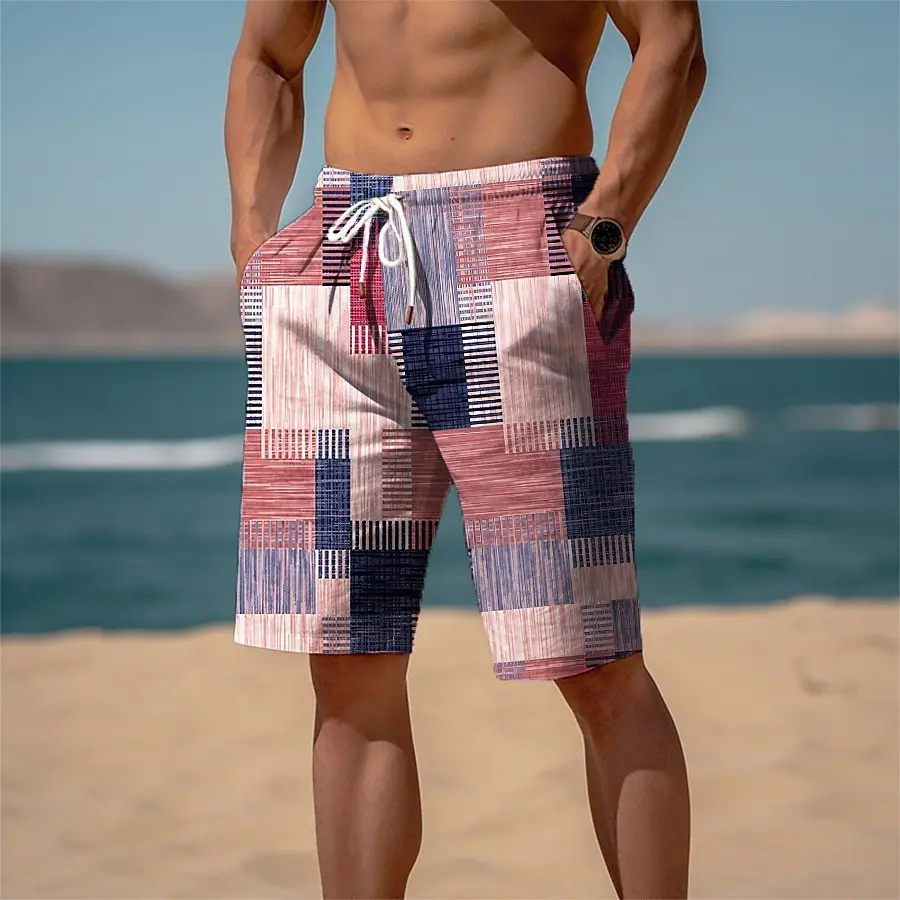2024 Summer Hawaiian Beach Shorts Holiday Casual Colorful Plaid Print Sportswear Quick Drying Trunks Ice Shorts Hawaii Swimsuit 3