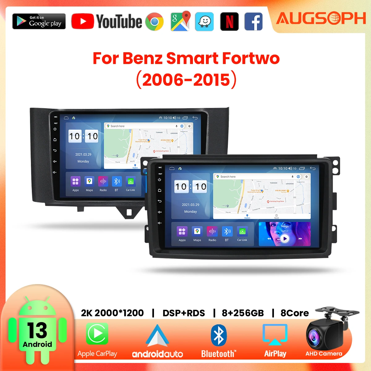 

Автомобильный радиоприемник Android 13 для Mercedes Benz Smart Fortwo 2006-2015, 9 дюймов 2K мультимедийный плеер с 4G Car Carplay и 2Din GPS