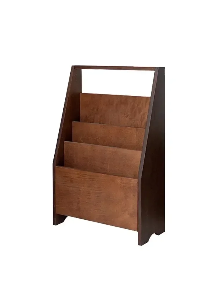 Retro Solid Wood Large Capacity Magazine Rack Light Luxury Coffee Shop Floor Creative Small Bookshelf Record Storage Racks