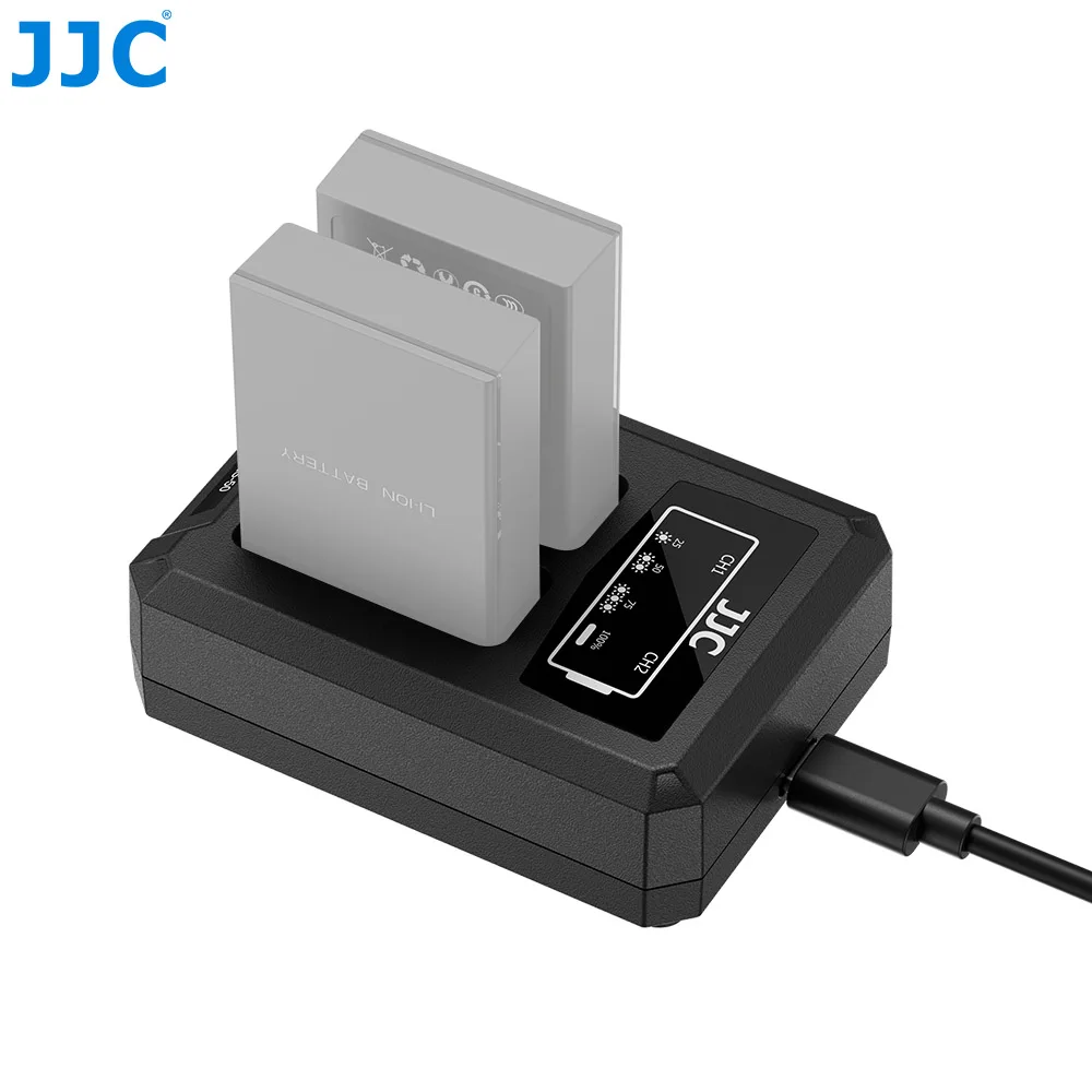 JJC USB 타입 C 듀얼 배터리 충전기 (올림푸스 OM 시스템 E-M10 IV II III OM5 II E-PL7 BLS-1 / BLS-5 / BLS-50 배터리용)