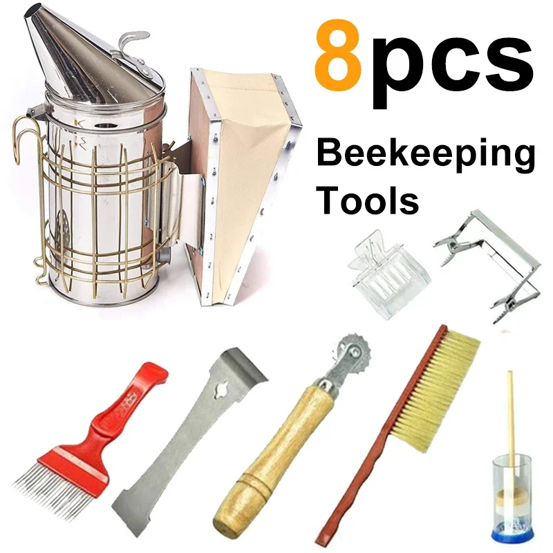 8 Pcs Beekeeping Supplies for Beekeeping Tools Set Bee Hive Smoker Kit Cultivating Box Beehive Water Feeder Equipment