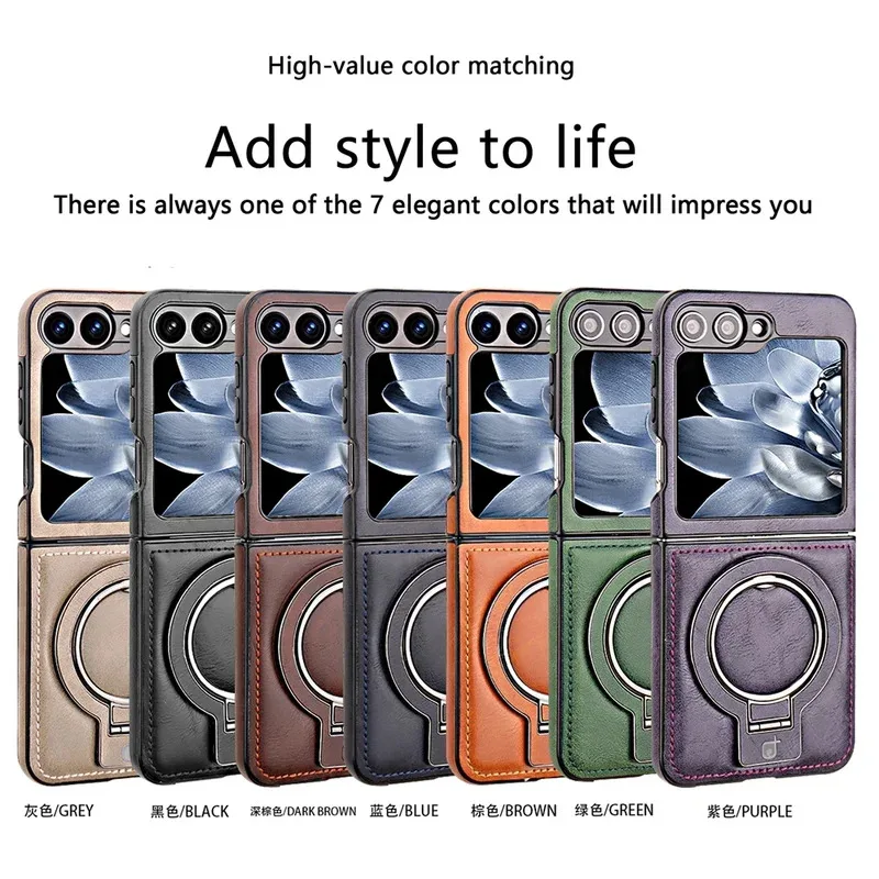 Luxury Magnetic Leather Flip Phone Case with Ring Bracket and Shockproof Design