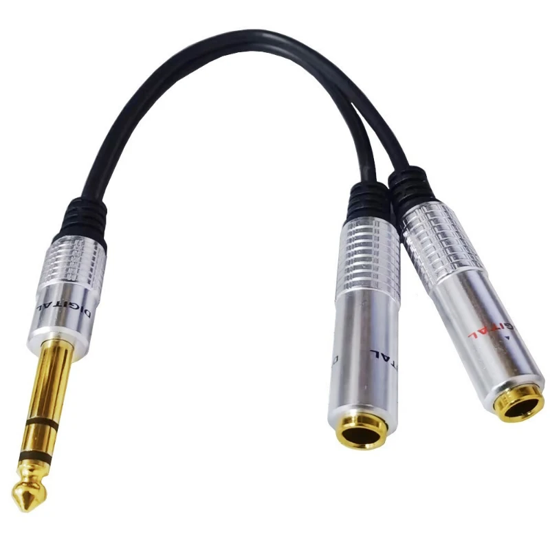 Aluminum Alloy Shell Gold Plated Stereo TRS 6.35mm Male Double Female Audio Cable Line TRS 6.3 Male 2 Two Female Audio Cord Wire