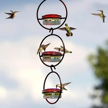 1pc//2pcs/3pcs Beautiful Hanging Hummingbird Feeder, Metal Bottle Humming Bird Feeder With Circular Metal Holder And Perch - Image 3