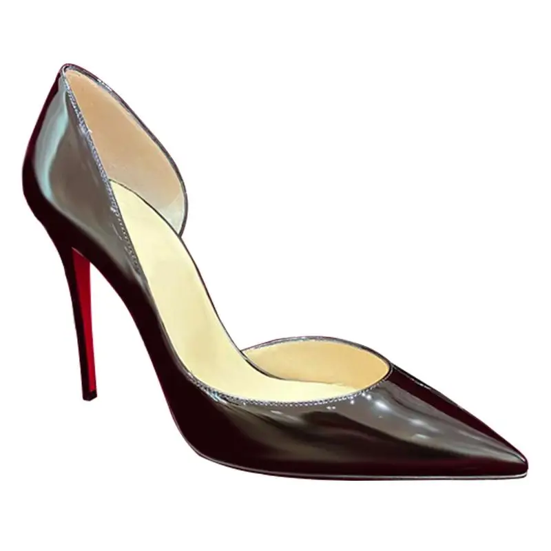 Side Empty Single Shoe Women's 25 Spring New Sexy Black Patent Leather Pointed Shallow Mouth Slim High-heeled Shoes 6
