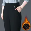Temperament Casual Autumn Winter Plus Velvet Thicken Pants New Women Solid Pockets Elastic High Waist Fashion Straight Trousers 3