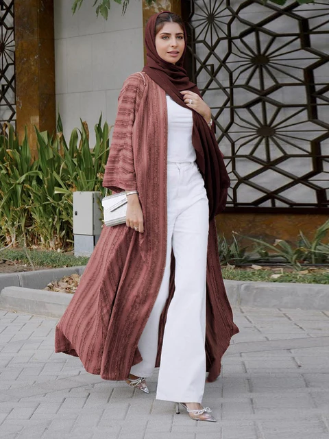 Siskakia Fashion Muslim Kimono Abaya Solid Striped Retro Ethnic Cardigan Robe Dubai Middle Eastern Saudi