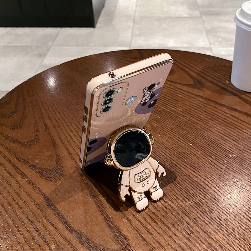 Cute Astronaut Plating Phone Holder Case - Stylish Protective Cover