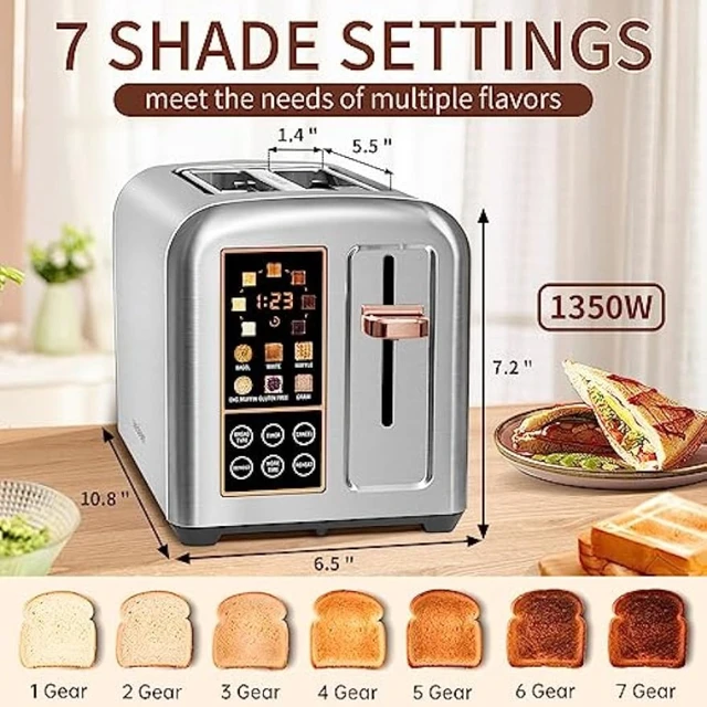  Toaster 2 Slice, Stainless Steel Bread Toaster, Extra Wide Slot  Toaster with Bagel Gluten-Free Cancel Function 6-Shade Setting, Black: Home  & Kitchen