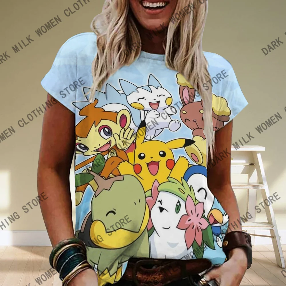 New Arrivals Pokémon Womens T-Shirts Tops Pokemon 3d Print T Shirt Trendy Summer Casual Short Sleeve Pikachu Cute Clothing Tees 5