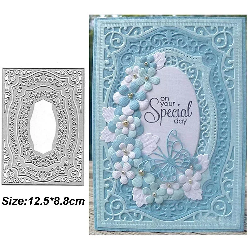 레이스 프레임 꽃 금속 커팅 다이 Scrapbooking 사각형 공예 다이 DIY 선물 카드 사진 앨범 카드 장식 스텐실 만들기