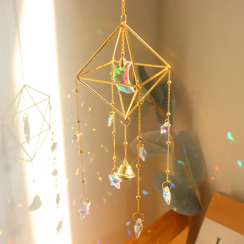 Rainbow Star Moon Wind Chimes Pendant Hanging Sun Catcher Prism Rainbow Maker Light Catcher Outdoor Window Garden Decoration