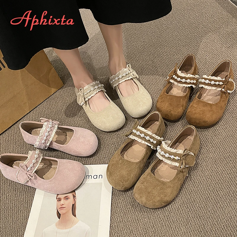 Aphixta Flat with Women Loafers Pearls Lace Flats Pink Loafers Soft Sole Shoes for Women Women Work Shoes Comfortable for Work