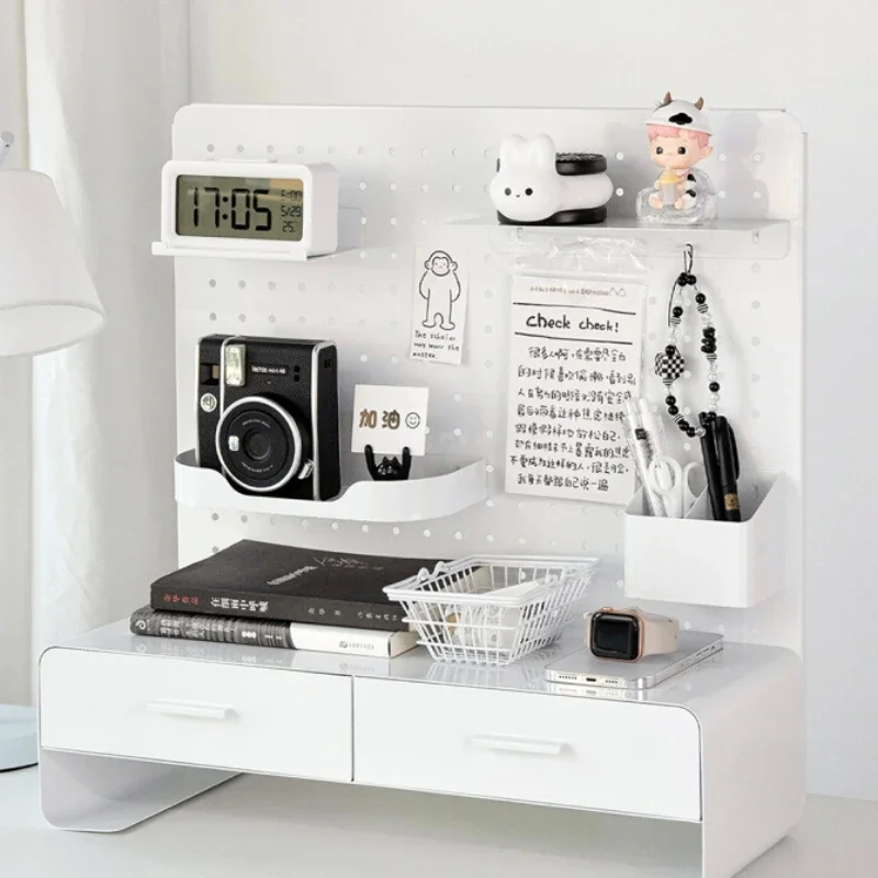 

"Iron Slip-Proof Pegboard Shelf: Heavy-Load Desk Elevator, Stable Upright Organizer, Easy Detach for Versatile Use"