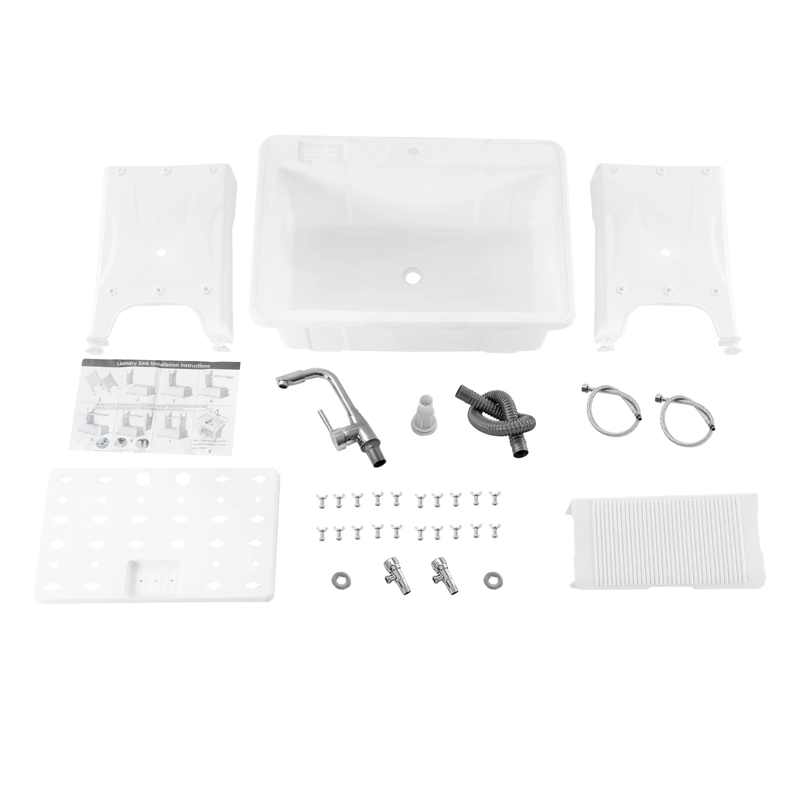 Bymaocar Laundry Sink Plastic Utility Sink Freestanding Wash Tub with Washboard White for Laundry Room Garage Bathroom