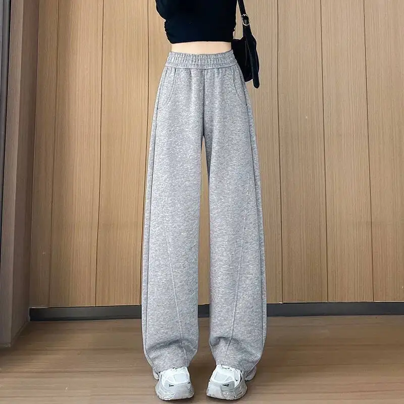 Elegant Wide Leg Pants Casual Loose Trousers 2025 Spring Summer Women Korean Fashion High Waist Gray Baggy Pants