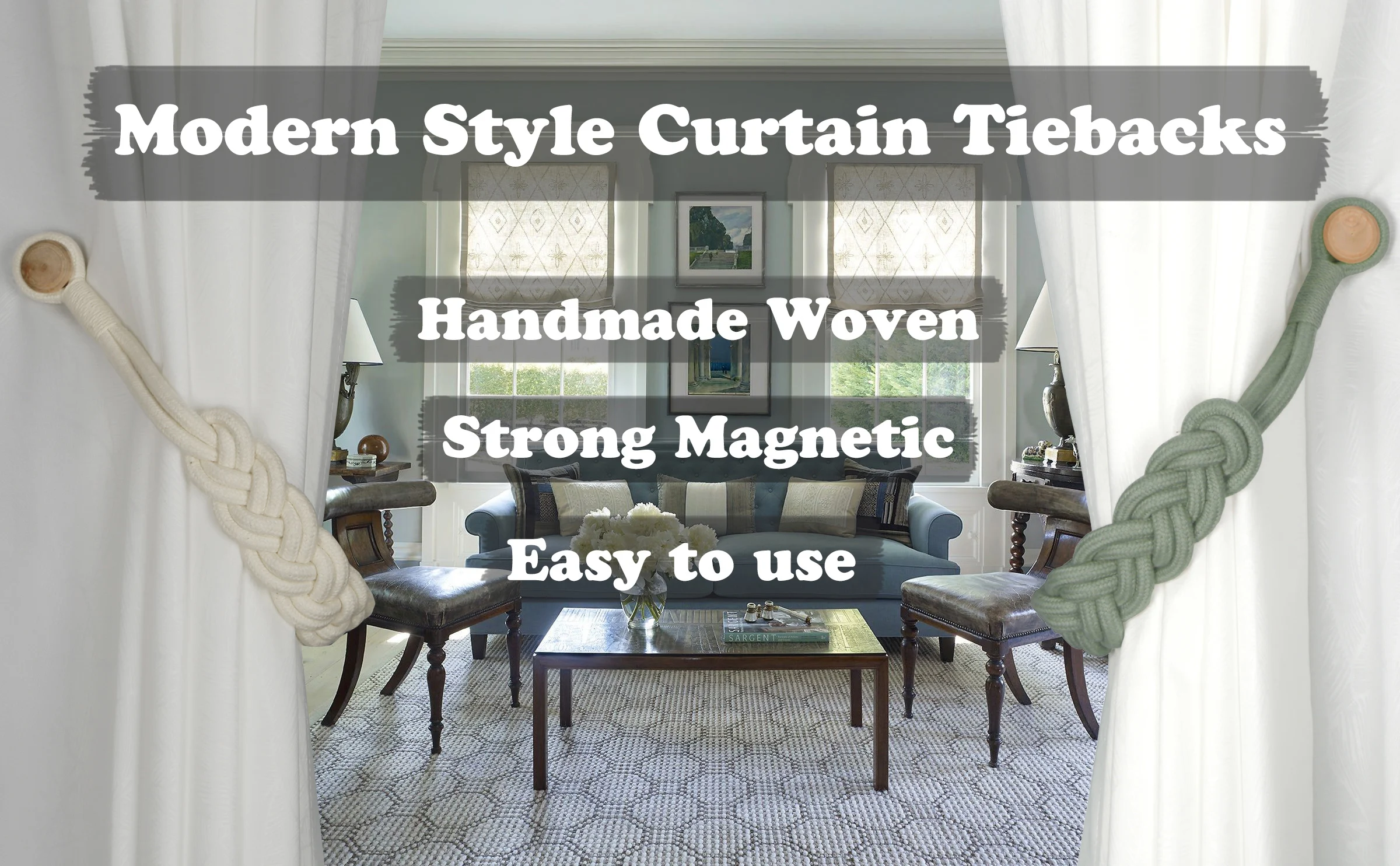 Description Picture 4 of item1Pc Handmade Magnetic Curtain Tieback Room Accessories Curtain Holder Clip Cotton Rope Strap Buckle Curtains Holdback Home Decor