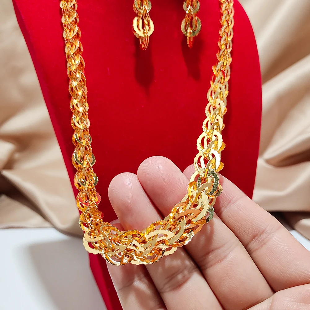24k African Gold plated Jewelry Sets For Women Necklace Earrings - Main Image