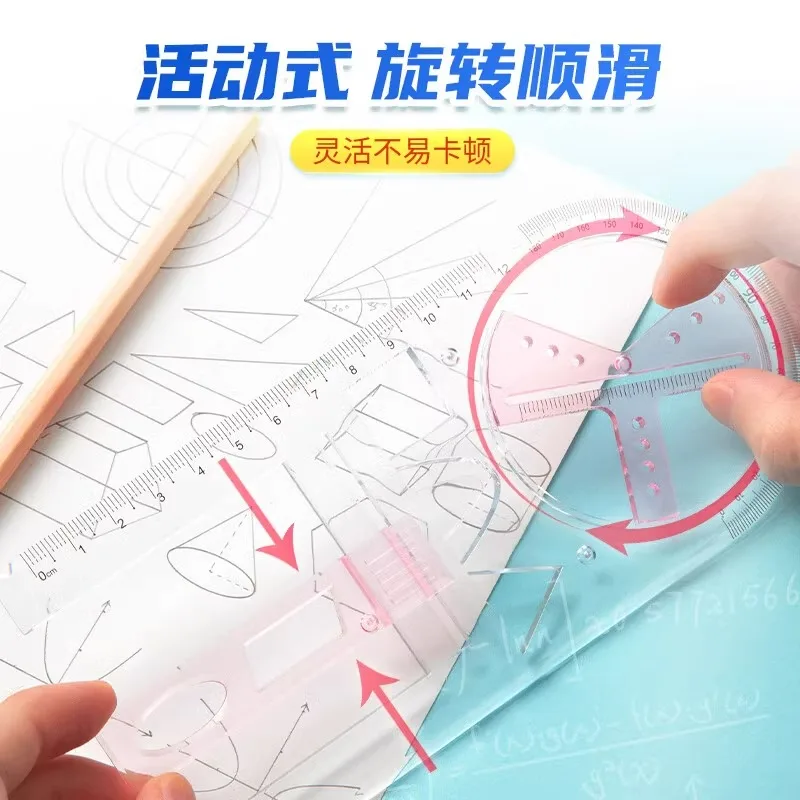 M&G Multi-Function Sliding Template Ruler Primary & Secondary School Mathematics Geometry Drawing Template Ruler Sliding Drawing