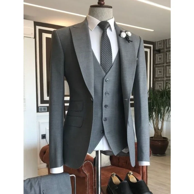 Tailor Made Orange Stylish Slim Fit Men Suits Business Peaked Lapel 3 Pieces (Jacket+Vest+Pant) Formal Wedding Tuxedos Suits