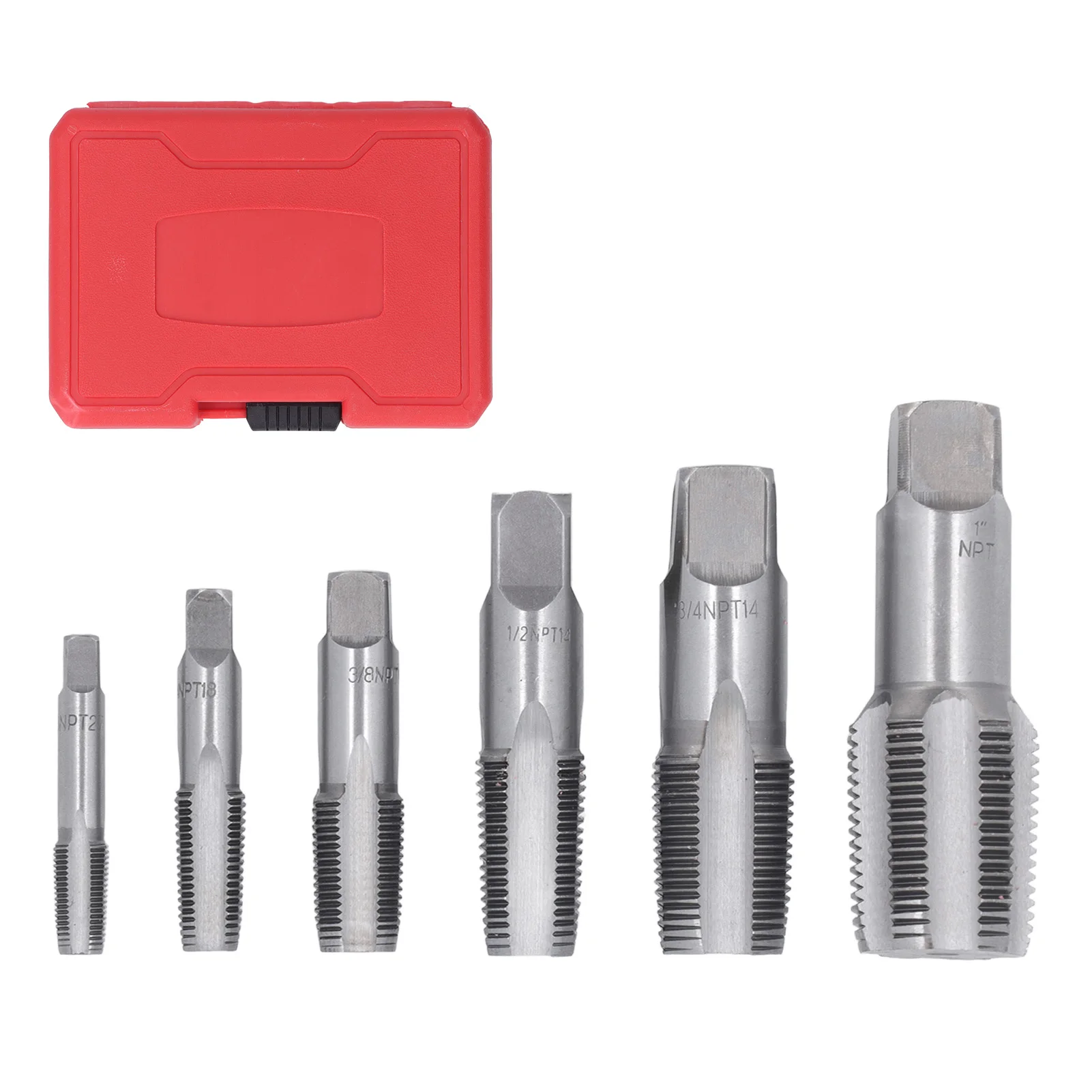 6PCS 파이프 탭 NPT 1인치 3/4인치 1/2인치 3/8인치 1/4인치 1/8인치 탄소강 나사 탭핑 도구 키트 PVC 파이프용 NPT 탭 세트 배관 탭
