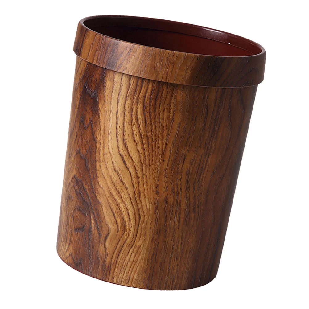 

Automatic Trash Can Retro Container Square Mimetic Wood Grain Bin Plastic Garbage Imitated Solid Office