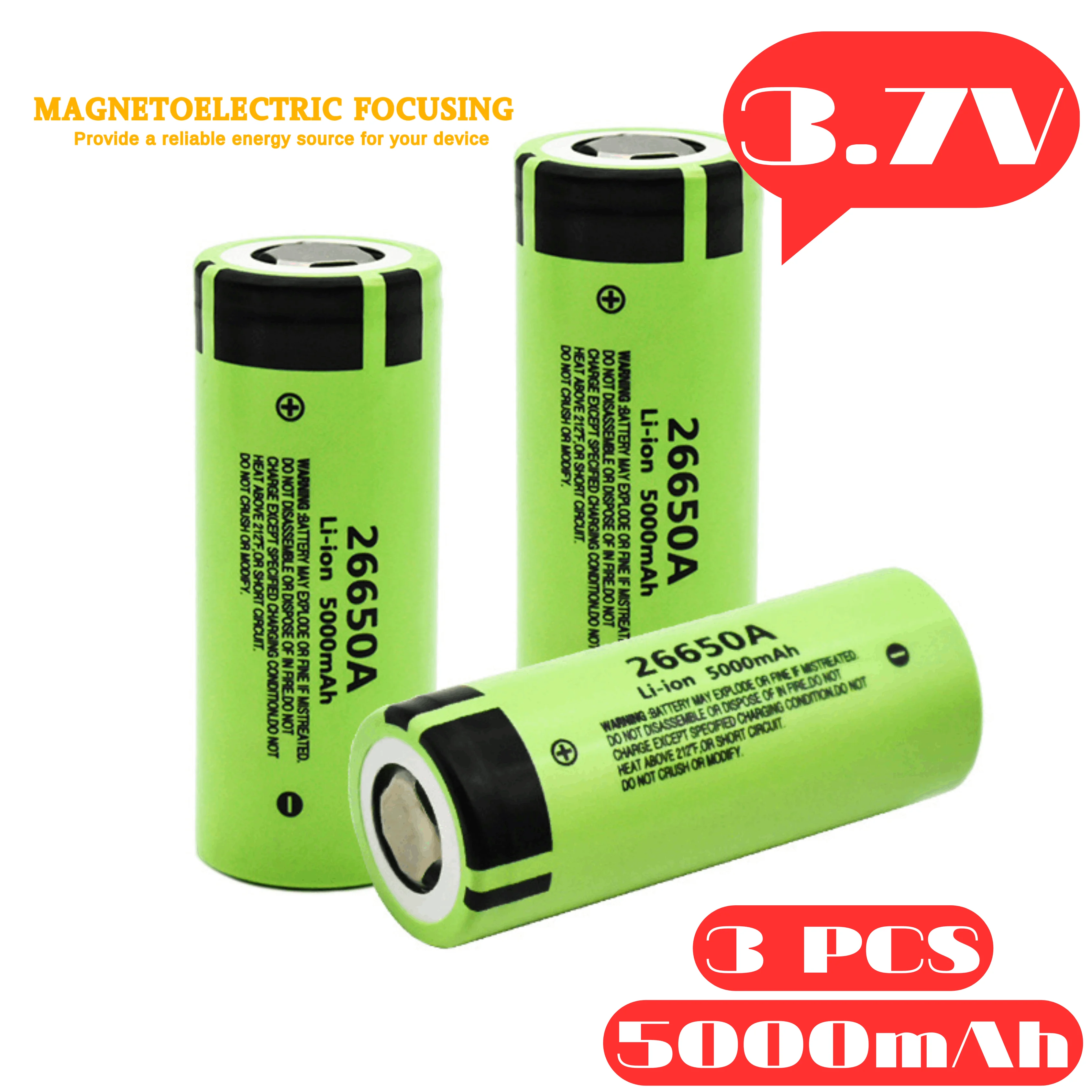 

26650 Rechargeable Battery 5000mAh High Capacity Li-ion Battery 3.7V Suitable for flashlight/tools/electric car etc. 3 battery