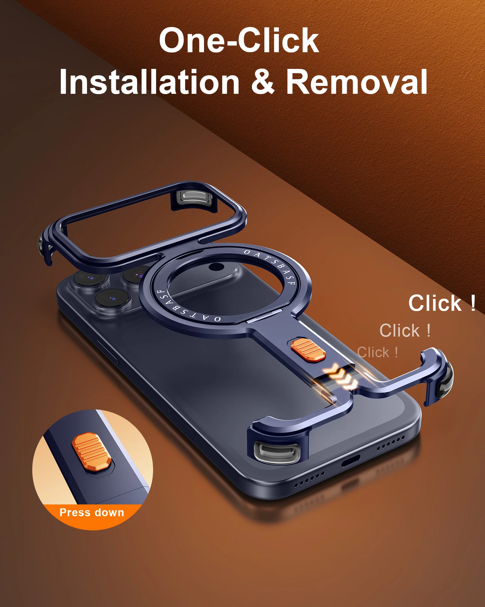 Eary for iPhone 17 Pro Max Aluminum Frameless Case Compatible for MagSafe 360°Rotate Stand Thicken Shockproof Protection Bumper