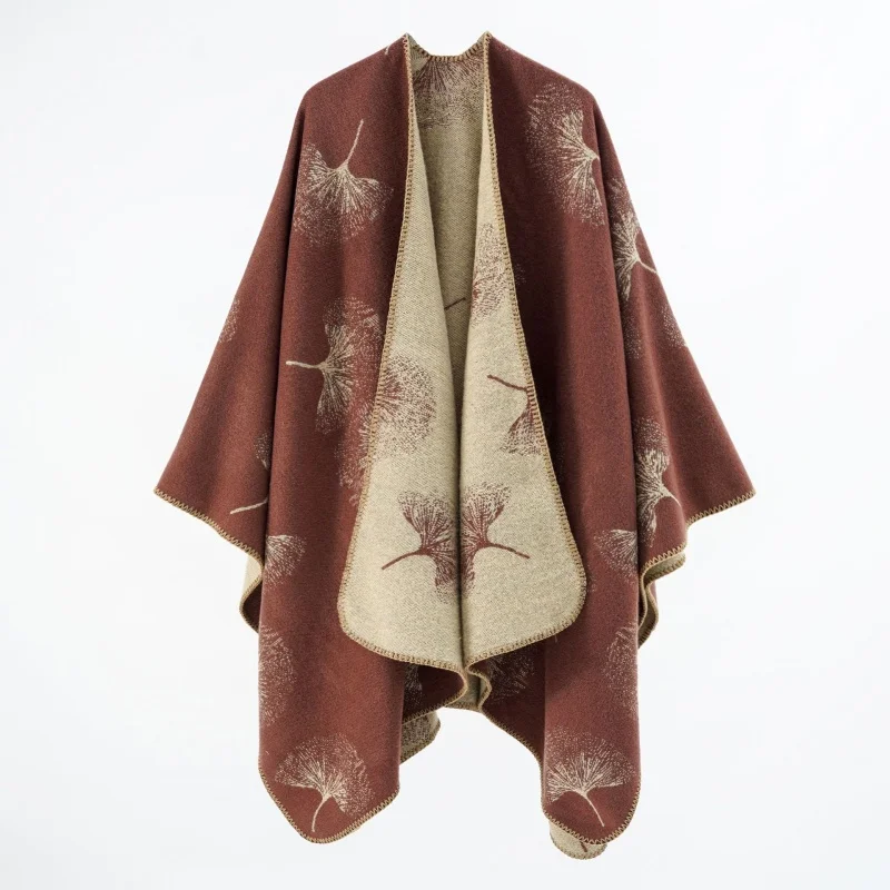 Autumn and winter European and American national style luxury fashion warm split shawl imitation cashmere cape flower scarf wome