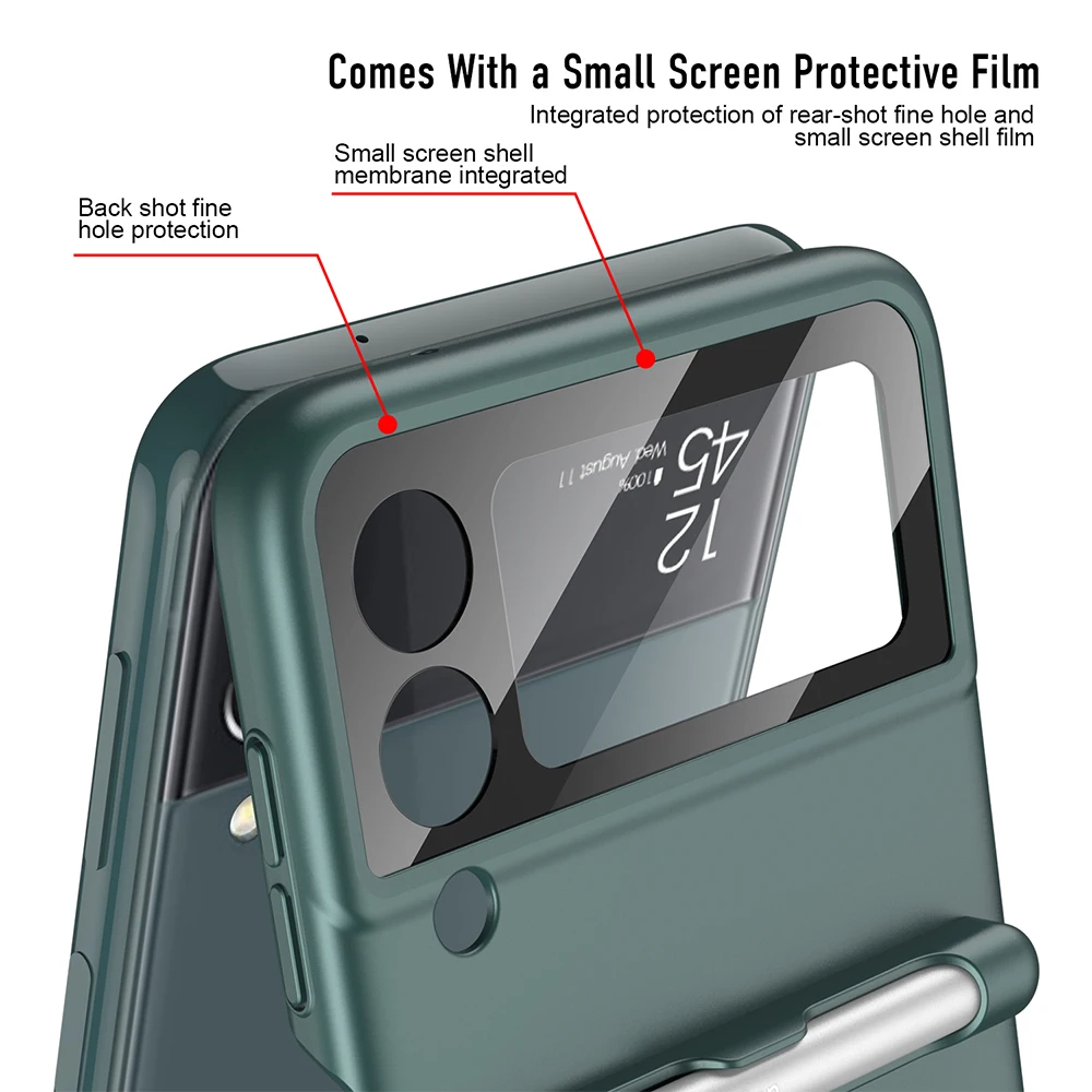 samsung galaxy z flip 3 5g case Case With Capacitance Pen for Samsung Galaxy Z Flip 3 Flip3 5G 2022 Case with Pen Slot Camera Lens Glass Full Protection Fundas case for samsung z flip 3