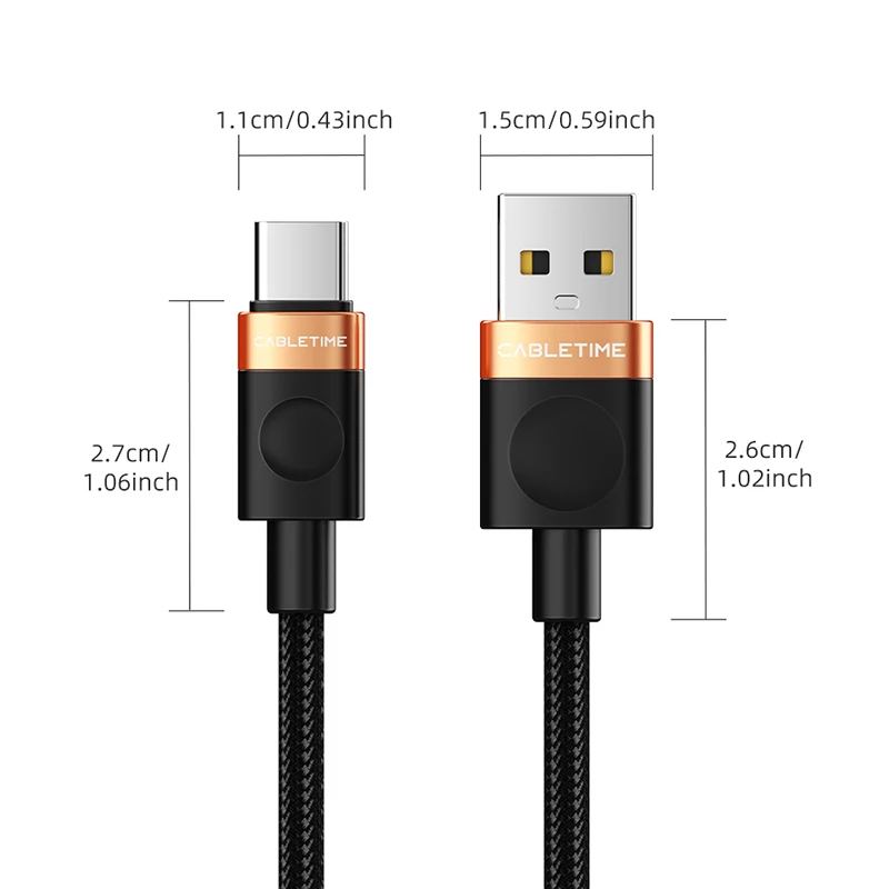 Premium USB A to USB C High-Speed Braided Data Transfer Cable, 2A 480Mbps