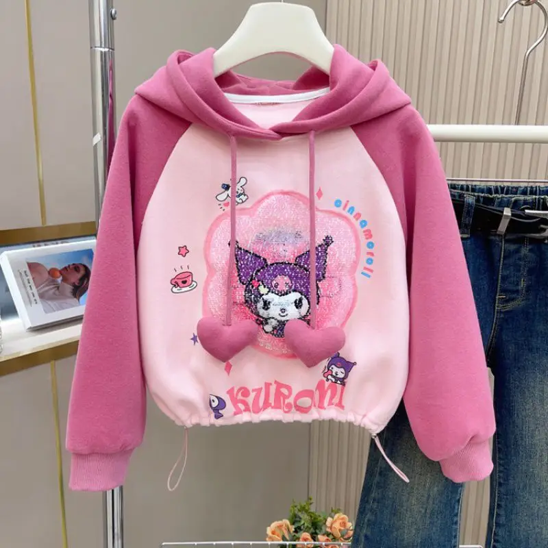 

Sanrio Kuromi Anime Kawaii Autumn Hoodie Clothes Winter Thick Hoodie Cute Cartoon Warm Shirt Jacket Lovely Toys for Kids