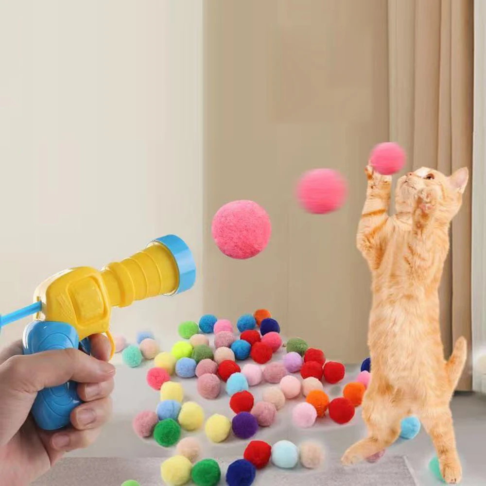Cat Interactive Toy Toy Gun Plush Ball Firing Gun Silent Polyester High Bounce Ball Fun Cat Stick