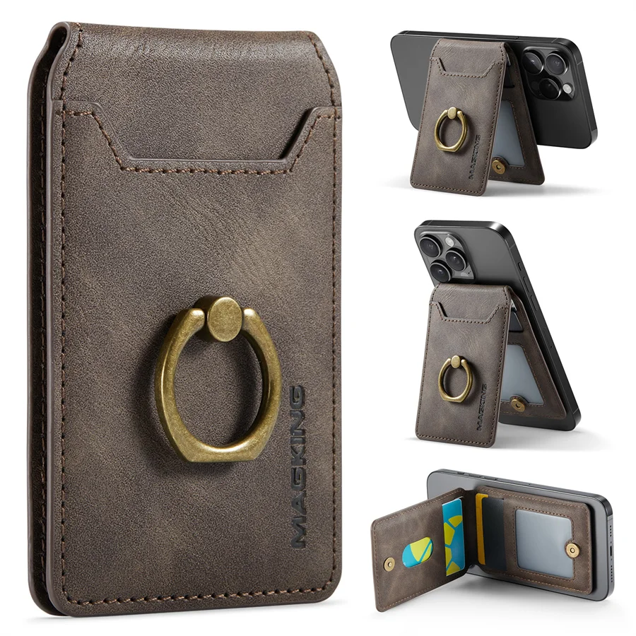 Magnetic Finger Ring Wallet with 360° Rotation and Kickstand