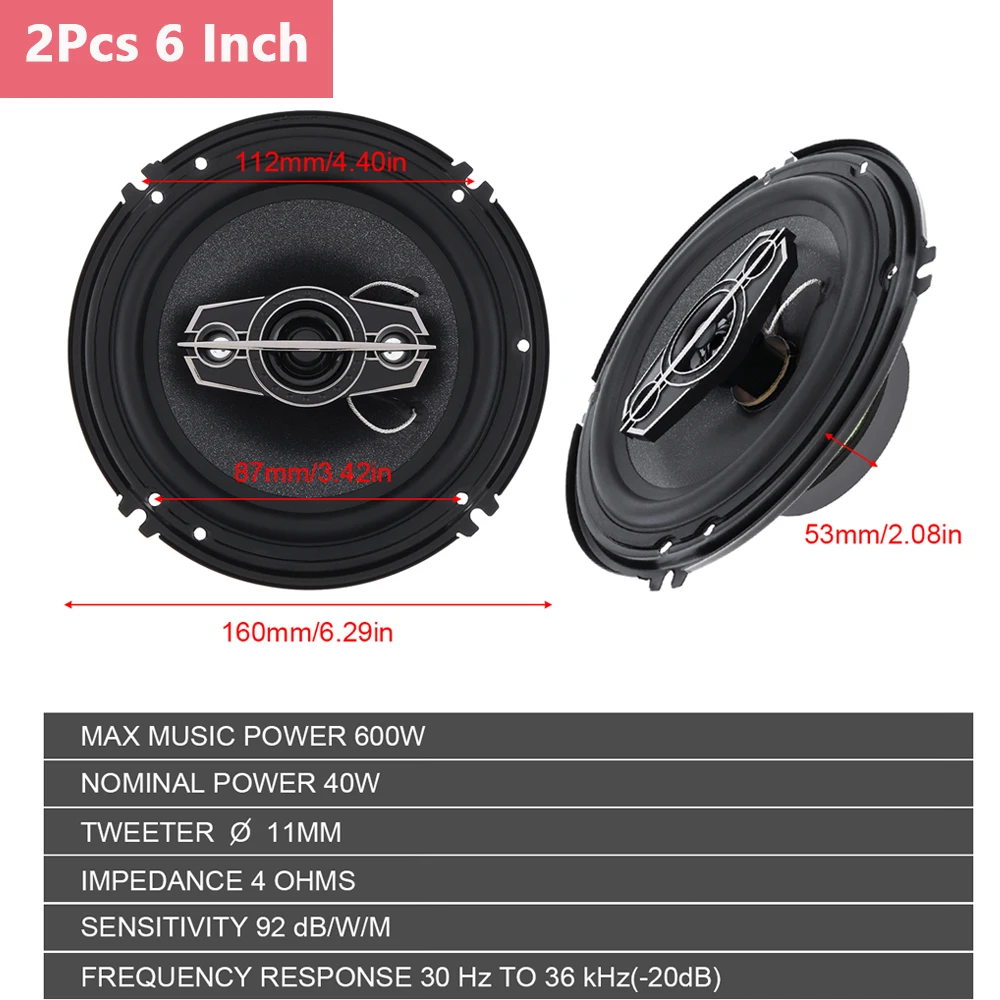 Áudio do carro e música estéreo alto-falante, 4 Way Subwoofer, 4, 5, 6 Polegada, freqüência Full Range, coaxial, HiFi, alto-falante automotivo, 2pcs