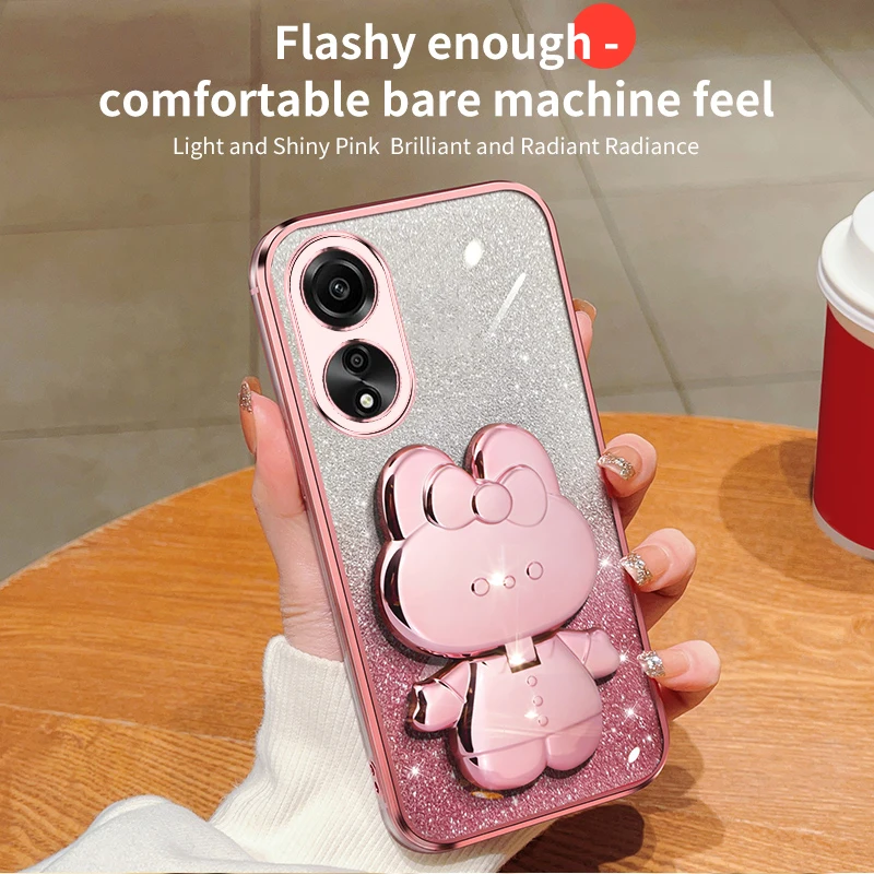 Étui souple avec support de miroir de maquillage, lapin à paillettes, A55, pour Oppo A36, A76, A32, A31, A93, A73, A53, A55, A35, A15, A38A54, A52, A92, 4G, 5G_voghion.com