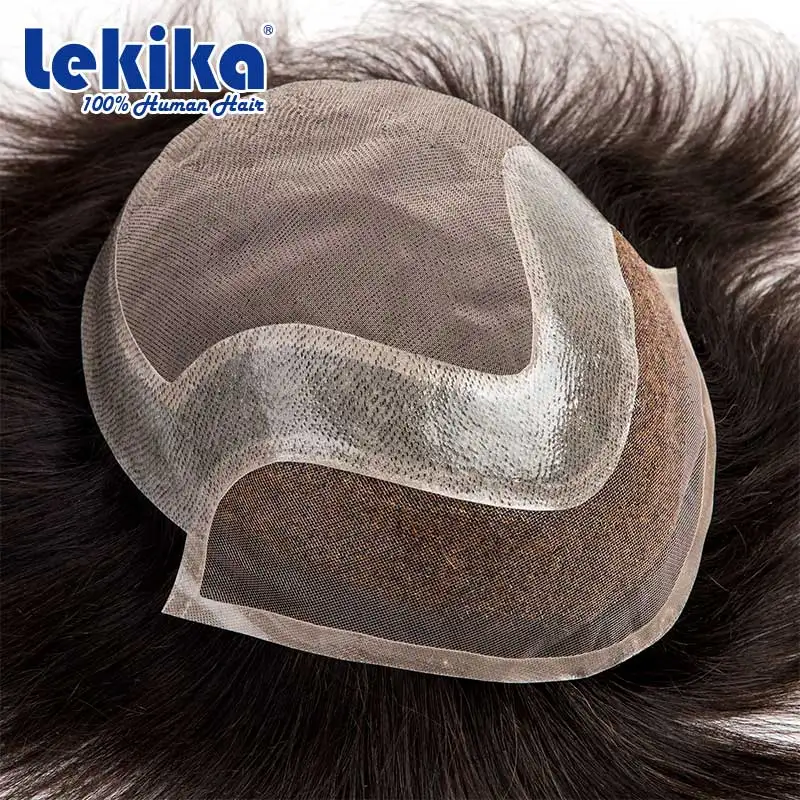 Human hair toupee Virgin Hair Toupee For Men HD Swiss Lace With Thin Skin PU Mono Top Male Hair Durable Prosthesis 6