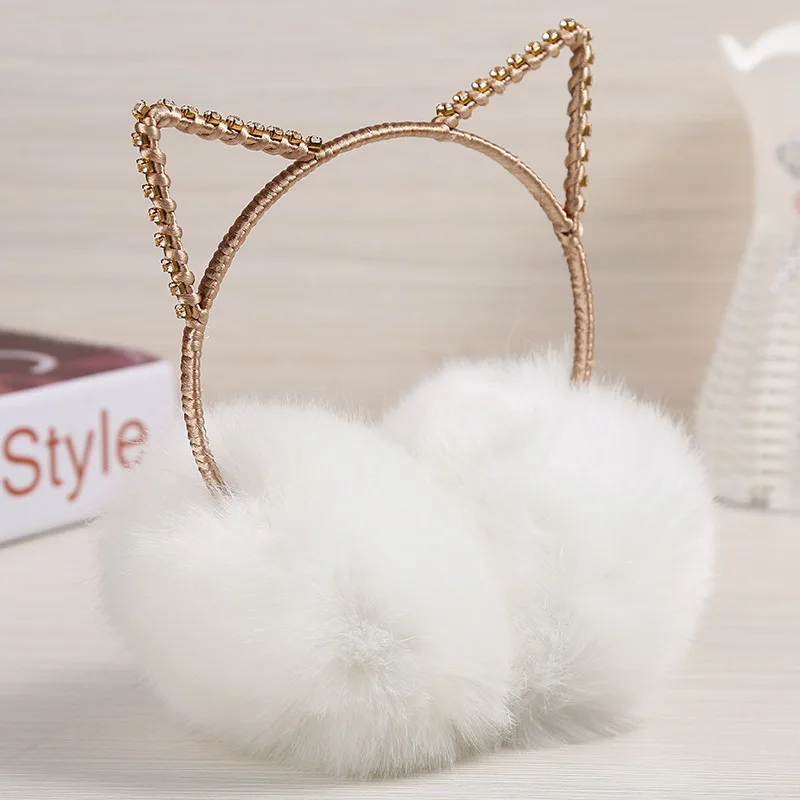 Earmuffs Thickened in Winter To keep Warm Imitation Fur one Female Cute Cat Earmuffs Furry Ear Protector Ear Bag Cover W