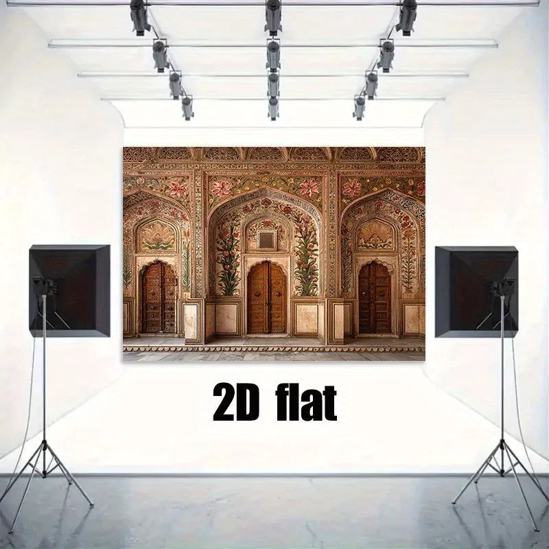 Hintergrundstoff mit indischem Palastmotiv – Elegante Hochzeits- und Partydekoration – Strapazierfähiger Polyesterstoff – Dekoration – Detail 3