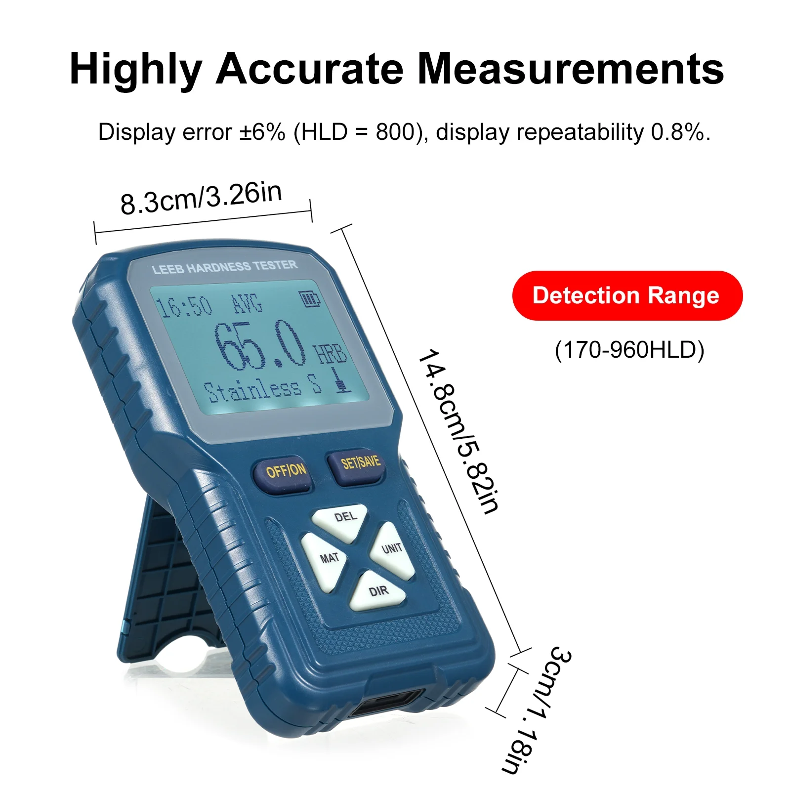 Portable Rebound Leeb Hardness Tester Meter Digital Durometer with D Type Impact