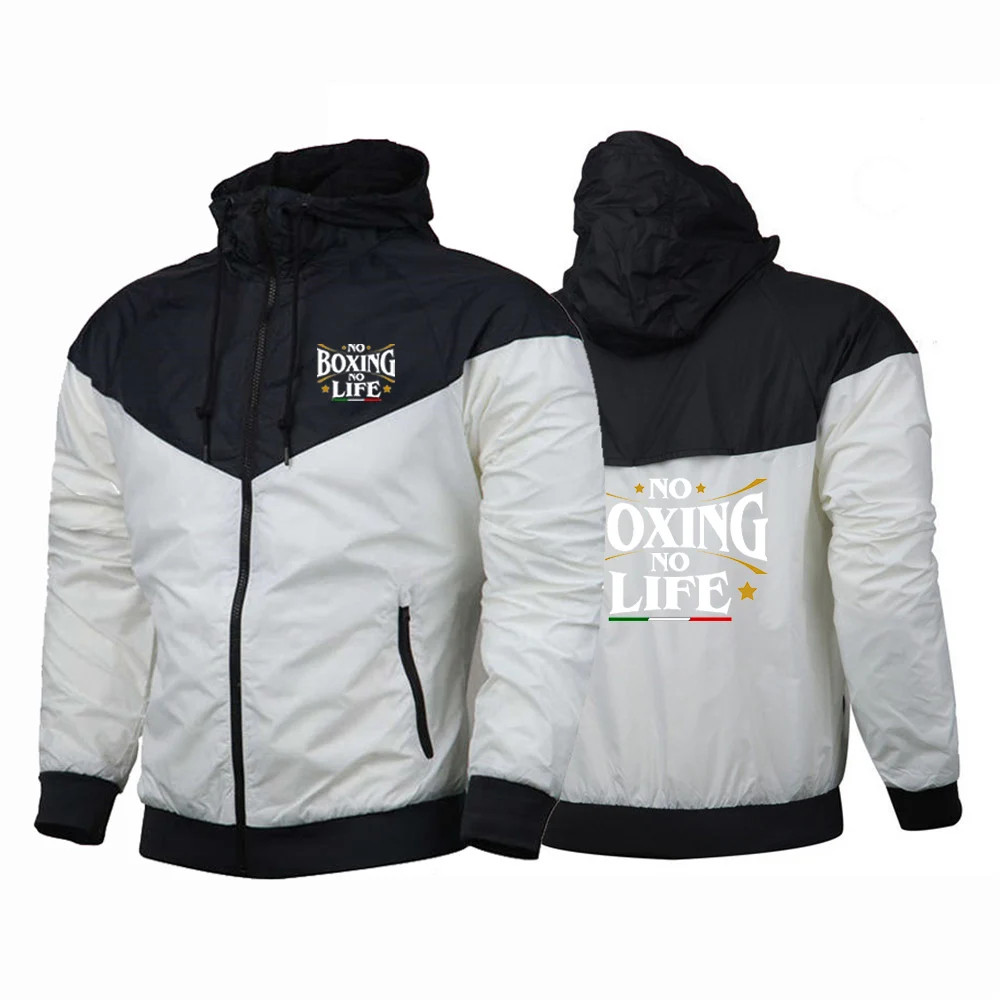 2025 No Boxing No Life Gym Men's Spring and Autumn Thin Windproof Casual Hooded Color Matching Fashion Printing Windbreaker Coat 4