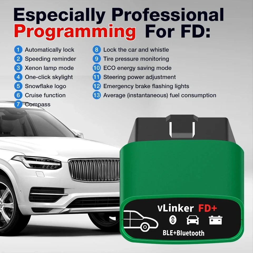 VLinker FD+ OBDII Bluetooth Scanner – Diagnostica Auto Per Android, IOS E Windows, Check Engine, Bluetooth 4.0, Compatibile Con Forscan E Carista