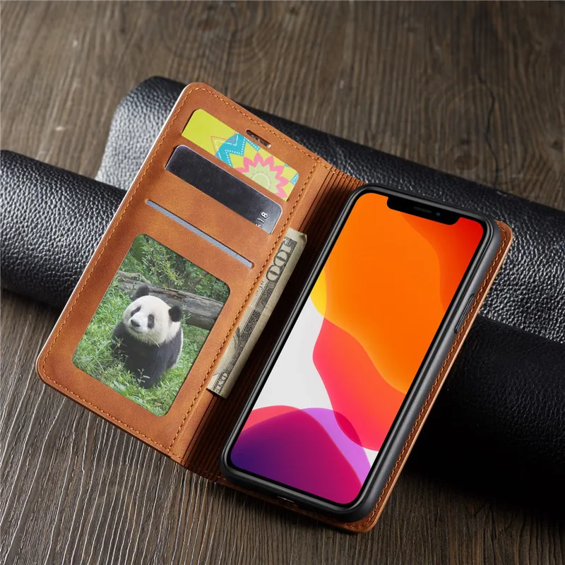 Luxury Leather Wallet Flip Card Cover with Magnetic Closure