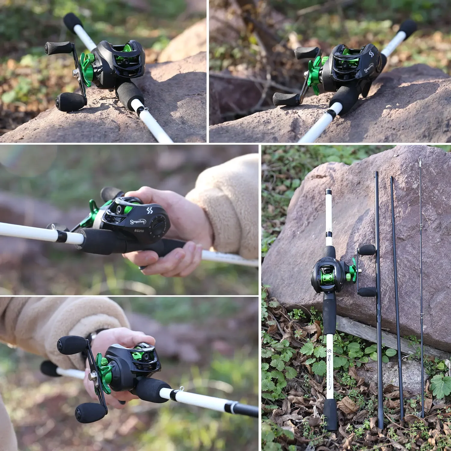 Fishing Rod and Reel Combo Sougayilang Baitcasting Fishing Rod Kits Carbon Fiber 4Sections Casting Rod and Metal Spool Reel for Freshwater Bass Fishing Set